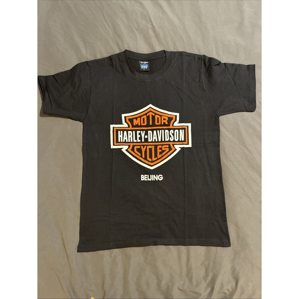 Harley Davidson Black T-shirt Sz Large Beijing China Motorcycle Moto Biker S/S